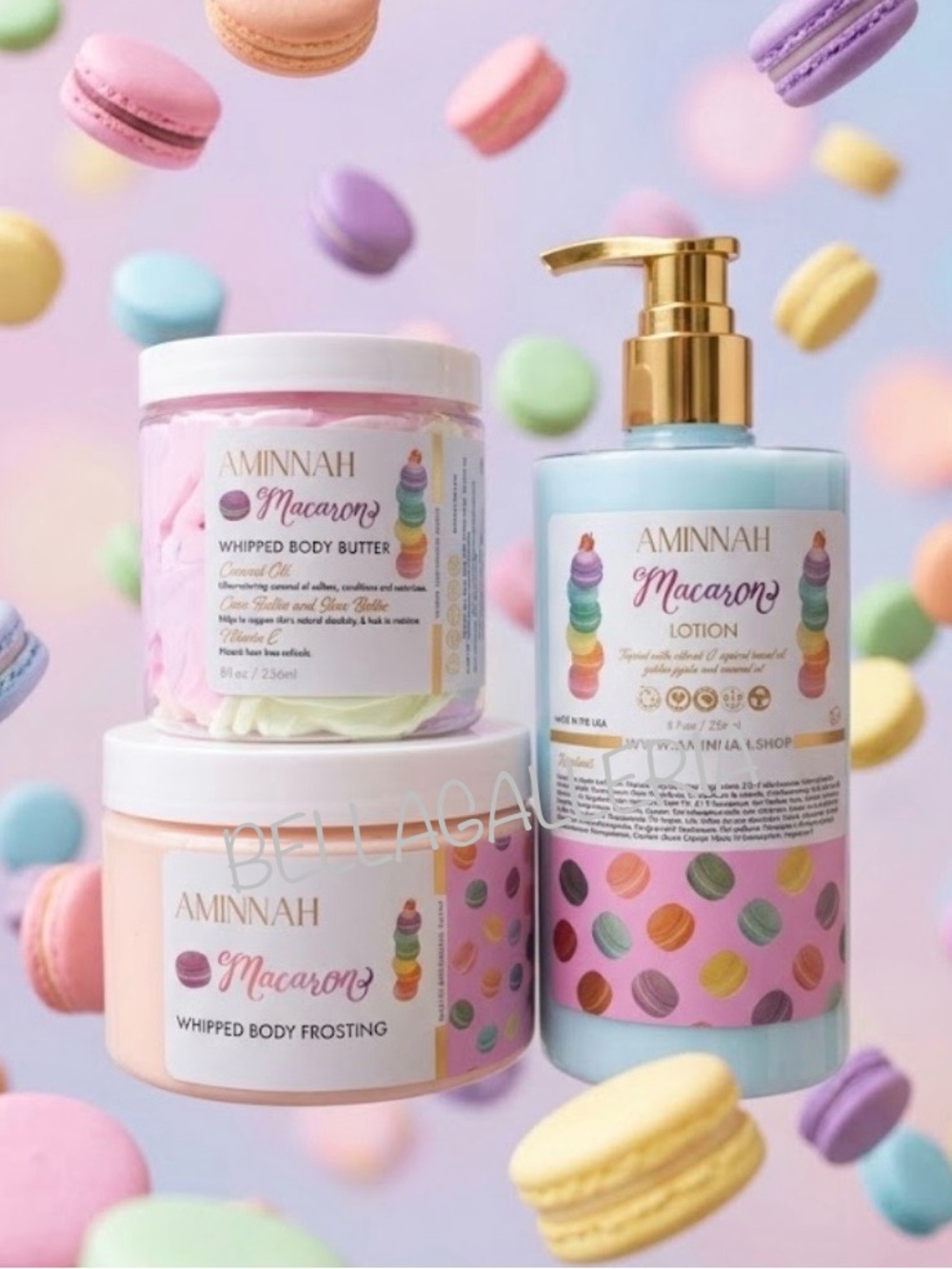 AMINNAH Bundle Macaron Whipped Body Butter, Frosting & Lotion